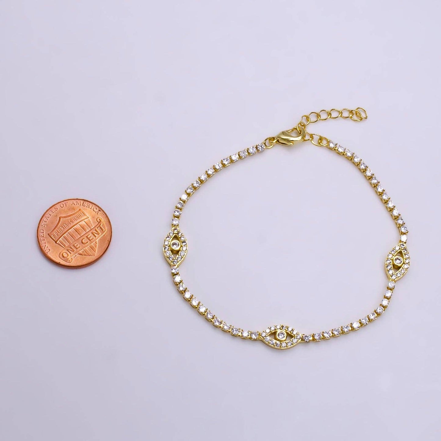 7"Gold Filled Clear CZ Evil Eye Tennis Chain Bracelet
