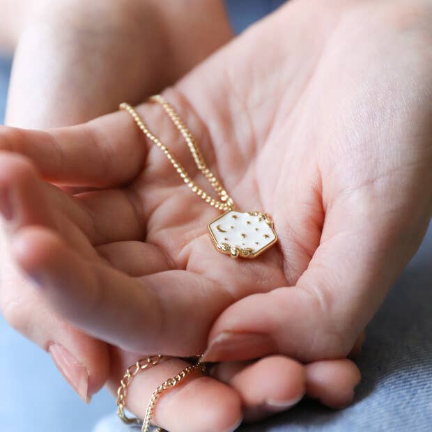 Enamel Celestial Bee Pendant Necklace in Gold