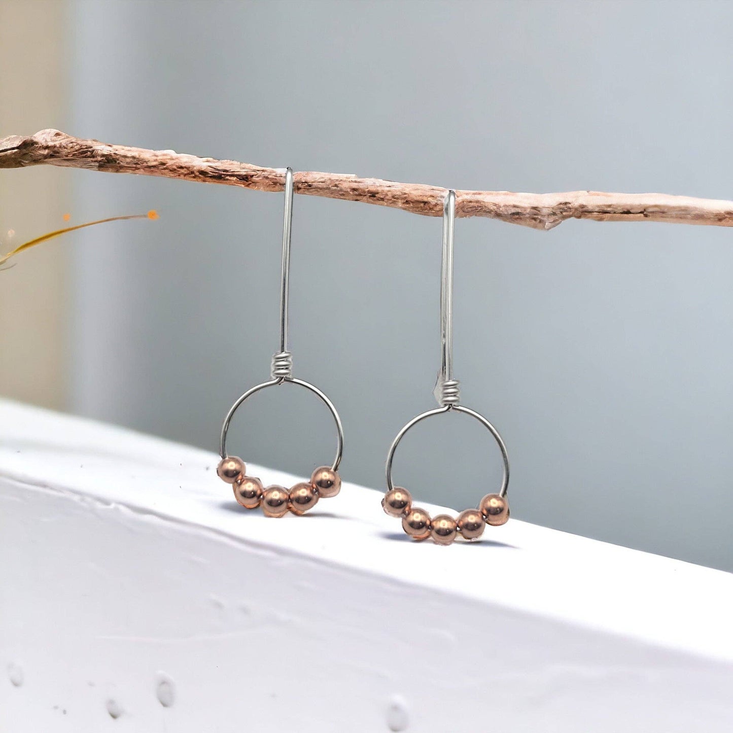 Sterling Silver & Copper Beaded Hoop Threaders