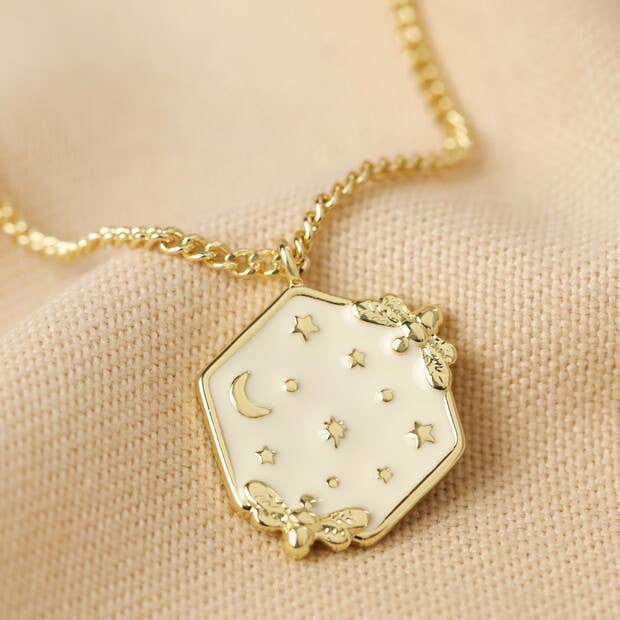 Enamel Celestial Bee Pendant Necklace in Gold