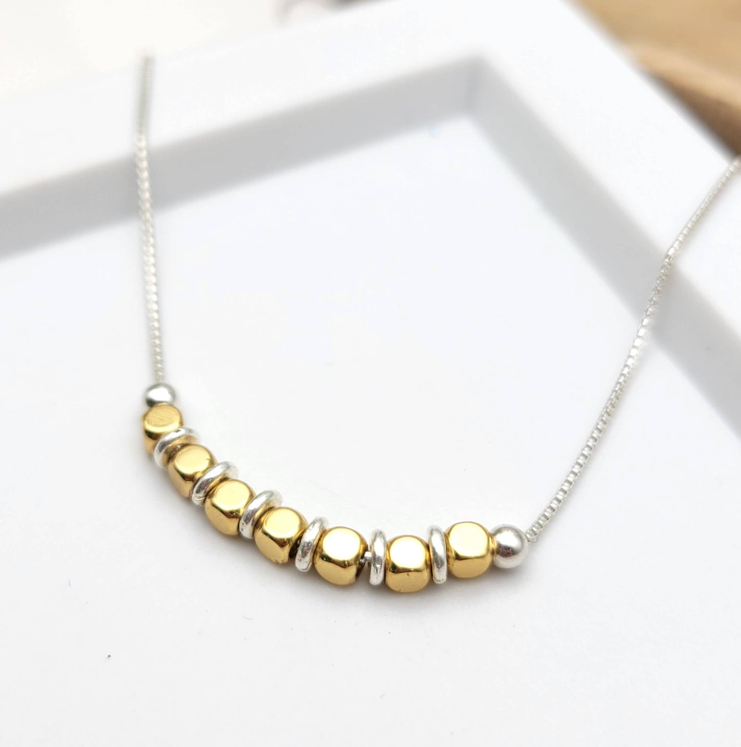 Sterling Silver & Gold Beaded Chain Necklace