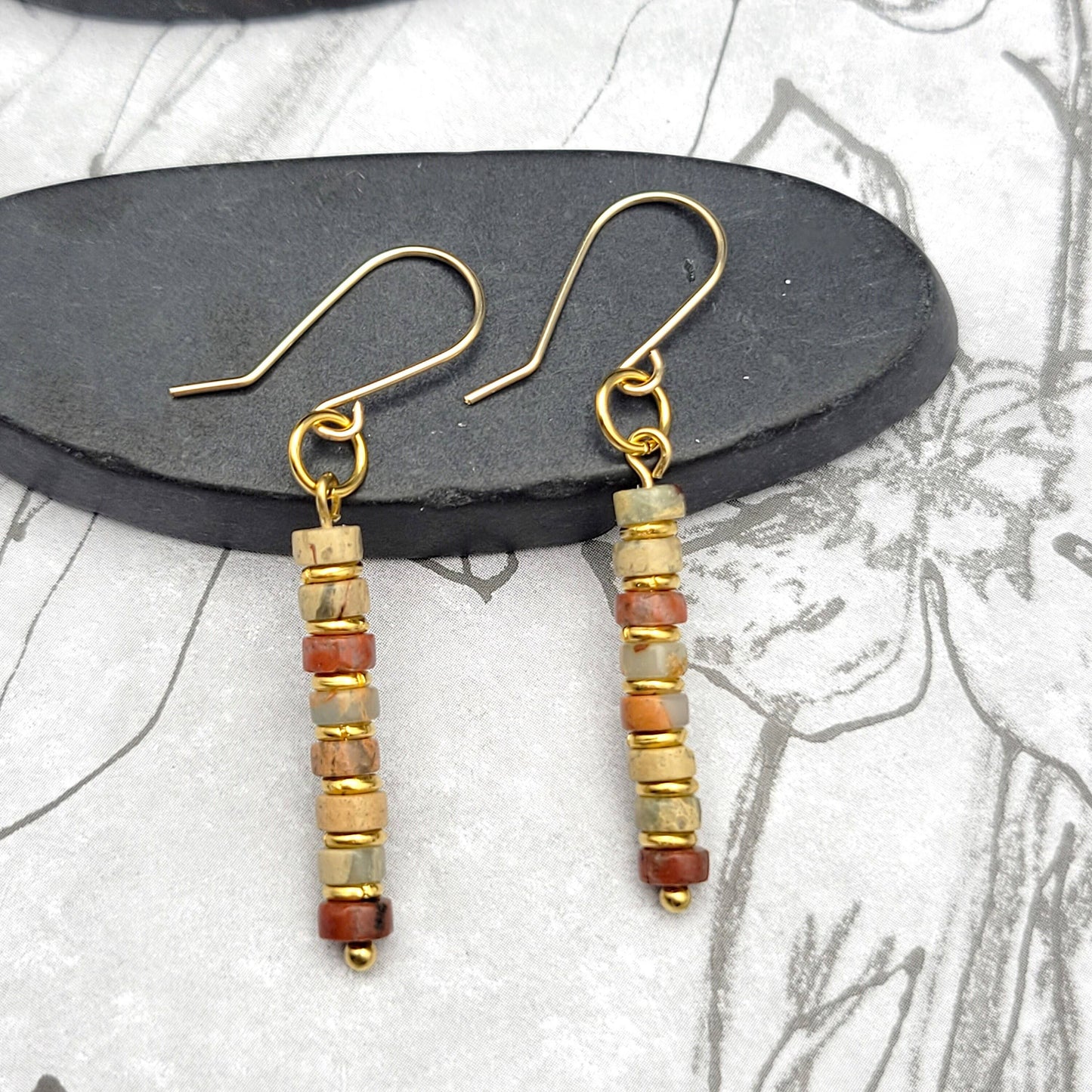 Gold and Earth Tone Jasper Dangle Boho Earrings