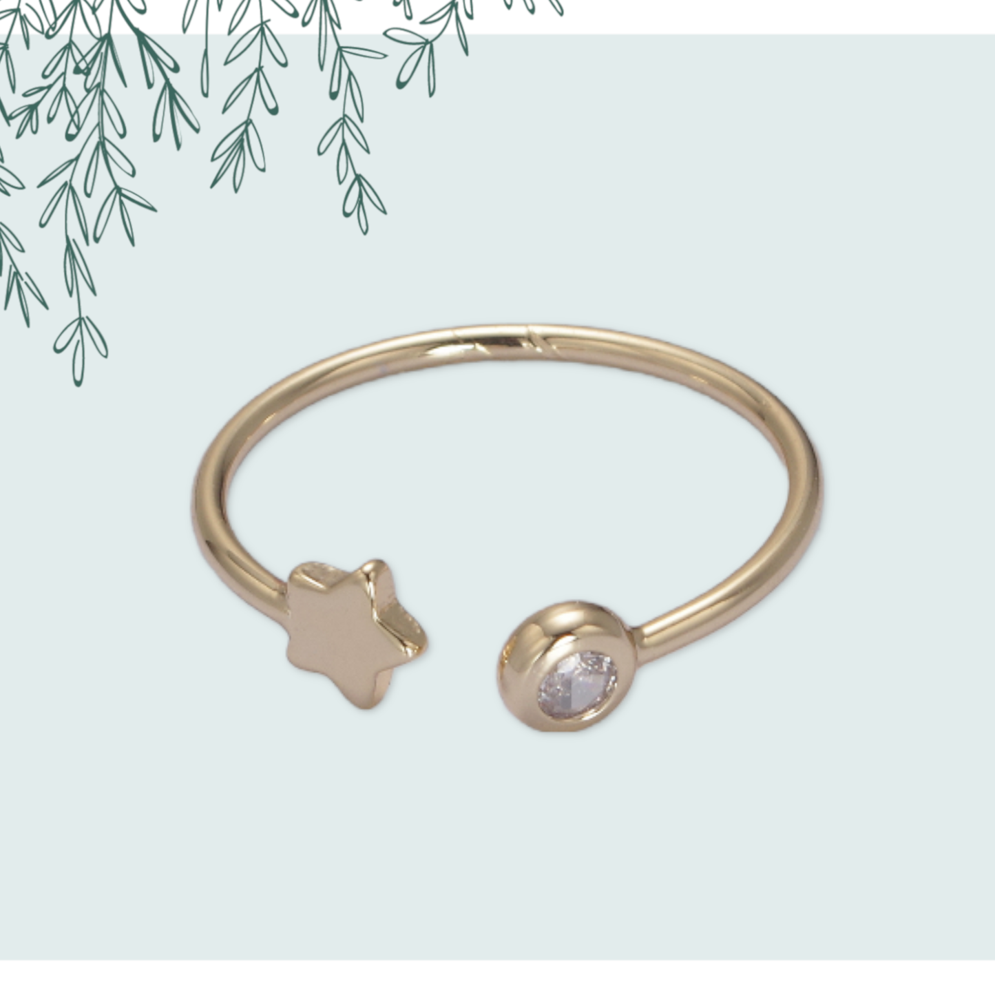 Dainty Celestial Mini Star & CZ Stone Adjustable Open Ring
