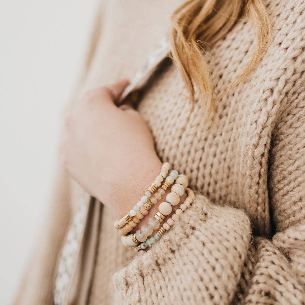 Wooden Bead and Stone Bracelet