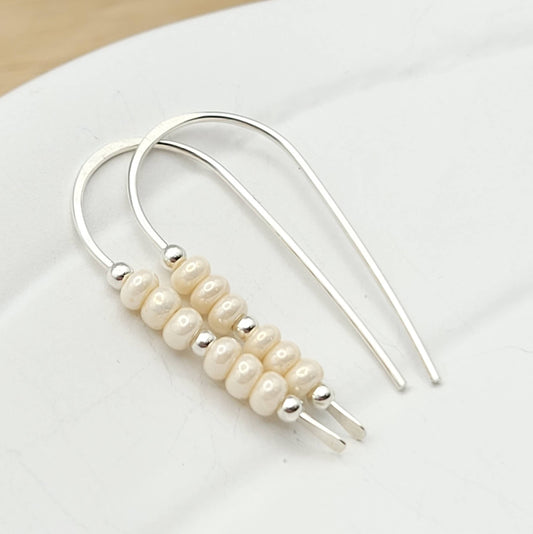 Sterling Silver Threader Earrings with Pearl Seed Beads