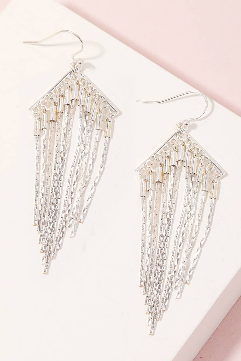 Metallic Chain Fringe Hook Drop Earrings