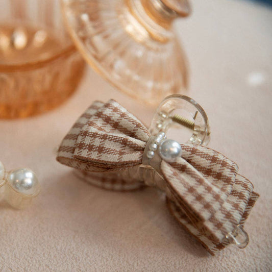 Large Claw Clip - Tan Checkered Pearl | Gift for her