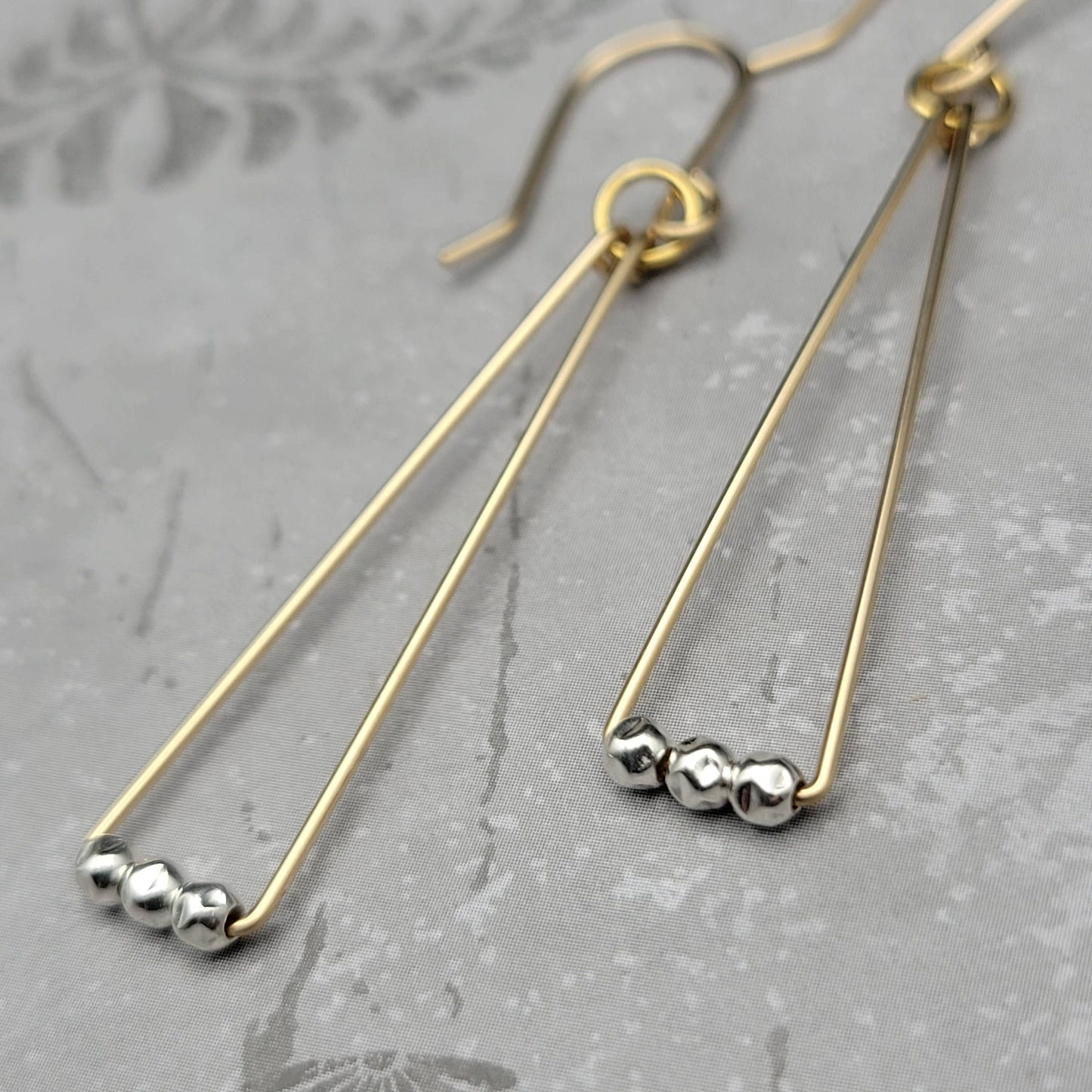 14k Gold Geometric Triangle & Sterling Silver Earrings