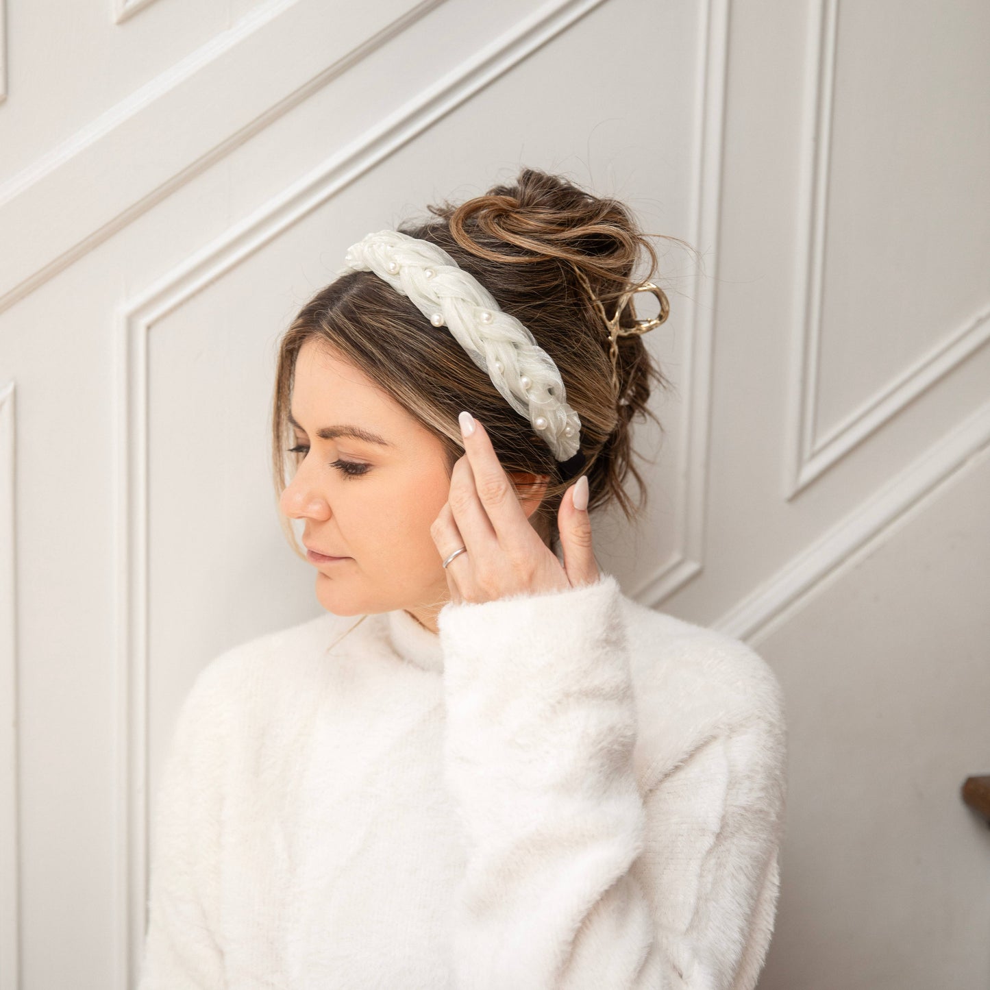 Blushing Braid Headband - Shimmery White Pearl | Gives Back