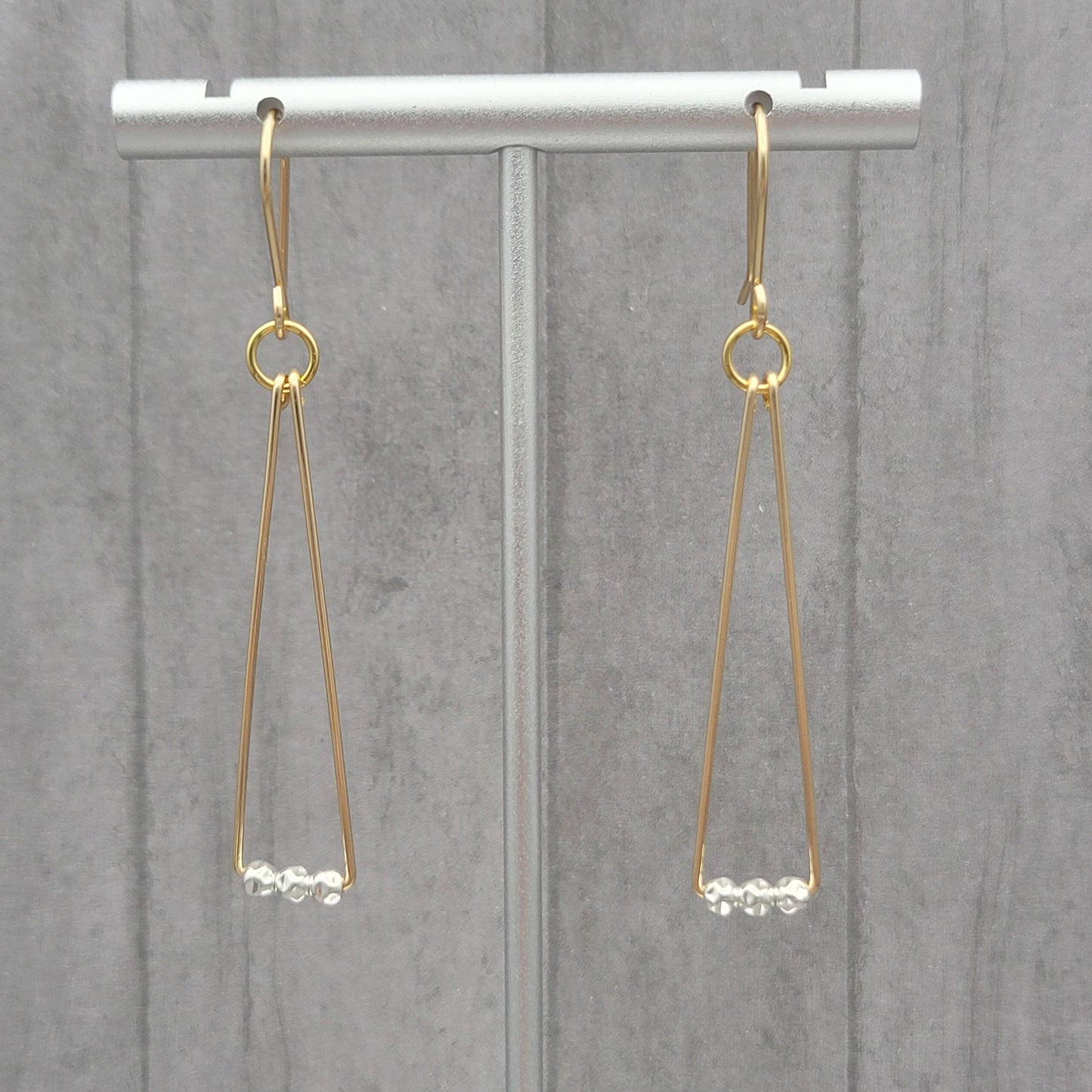 14k Gold Geometric Triangle & Sterling Silver Earrings