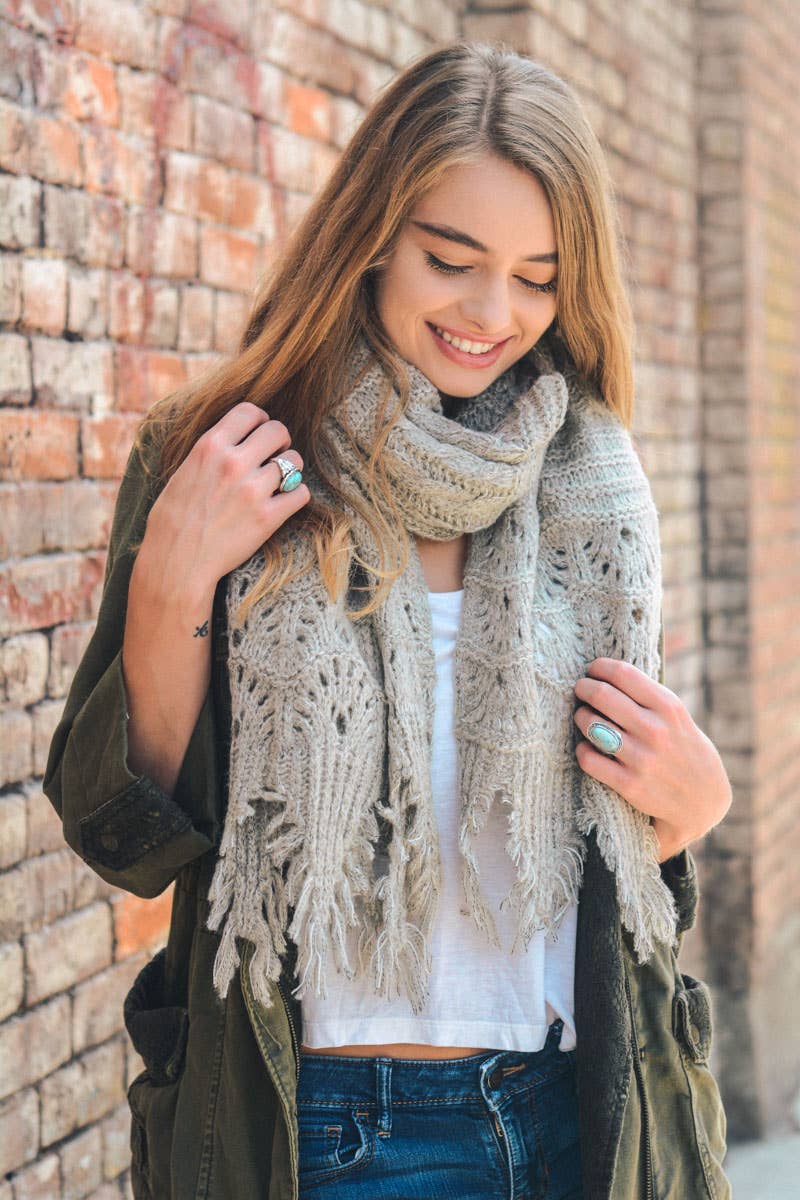 Feather Knit Boho Scarf