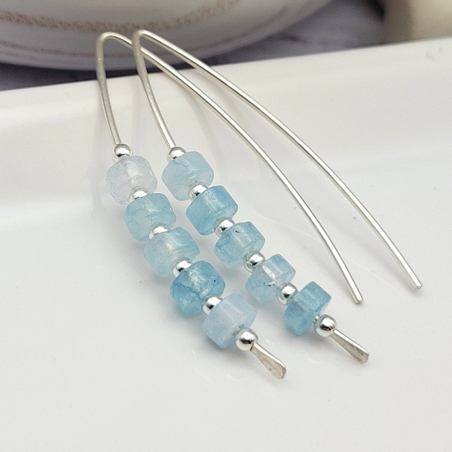 Blue Aquamarine and Sterling Silver Threaders