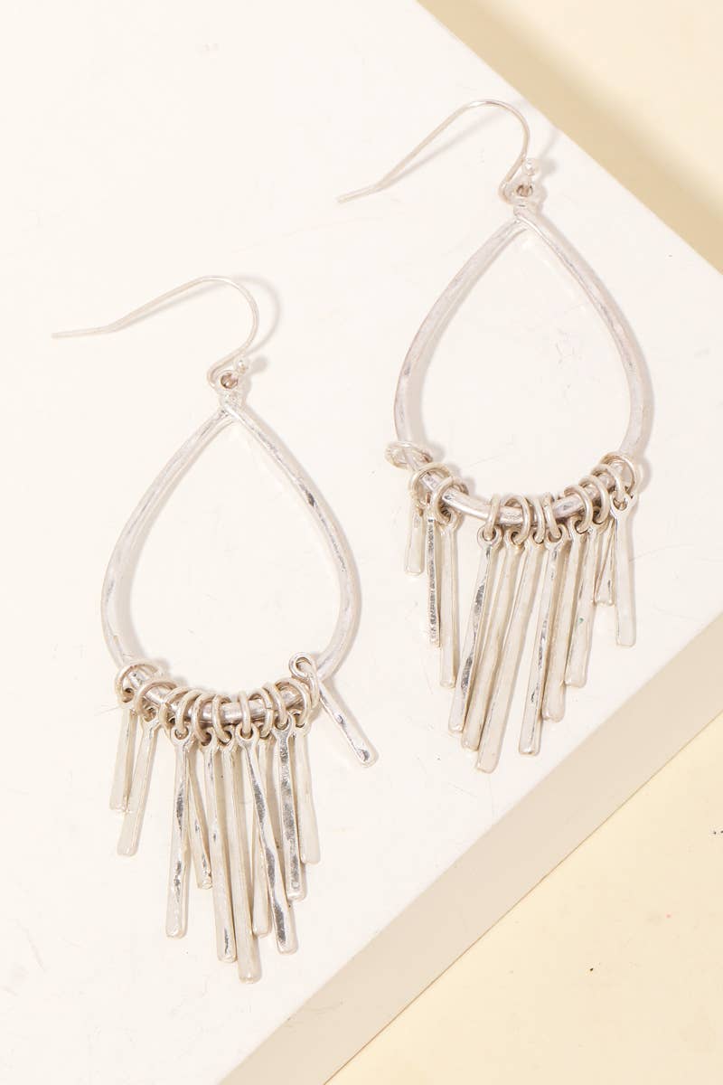 Metallic Bar Fringe Teardrop Earrings