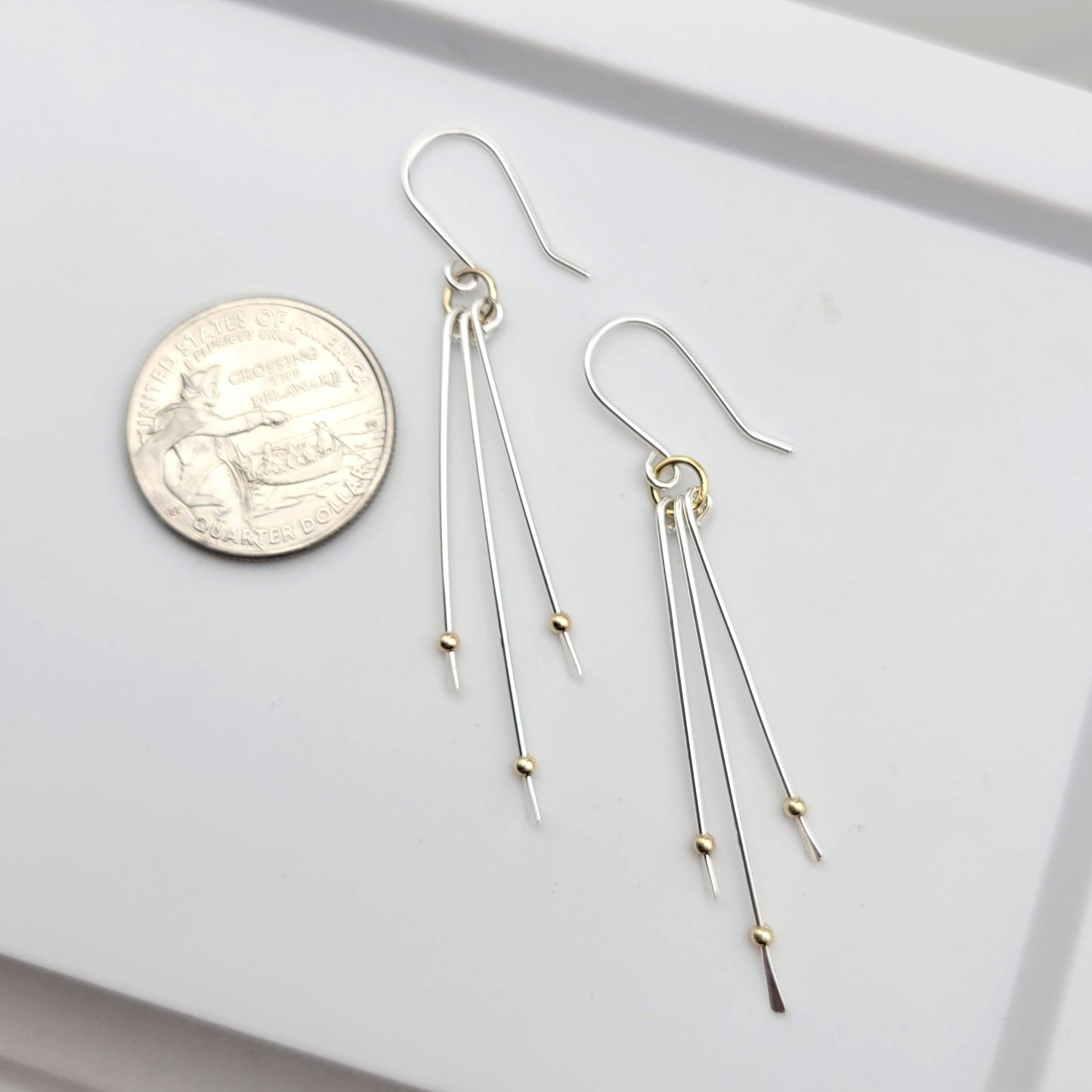 Mixed Metal Long Dangle Earrings - Silver with Gold