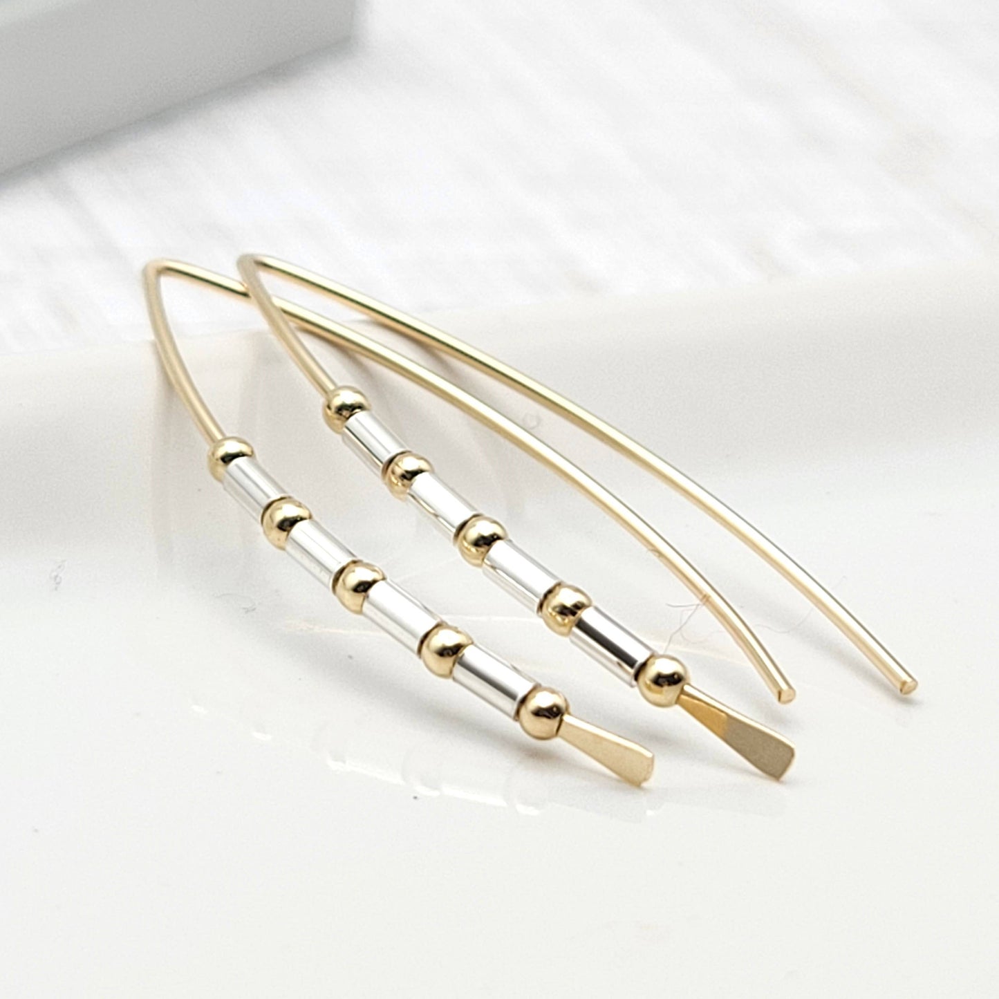 14k Gold and Sterling Silver Open Hoop Threader Earrings