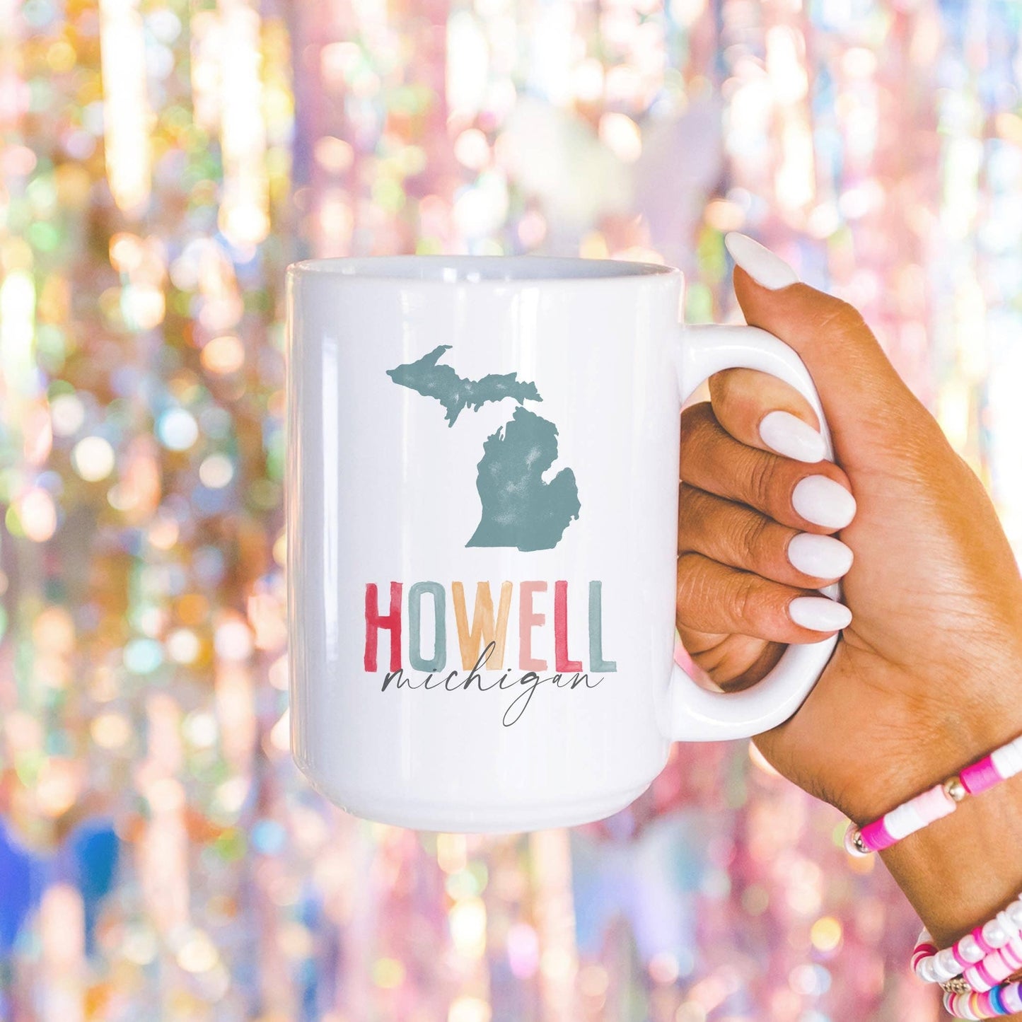 15oz Coffee Mug White-Watercolor City Howell Michigan