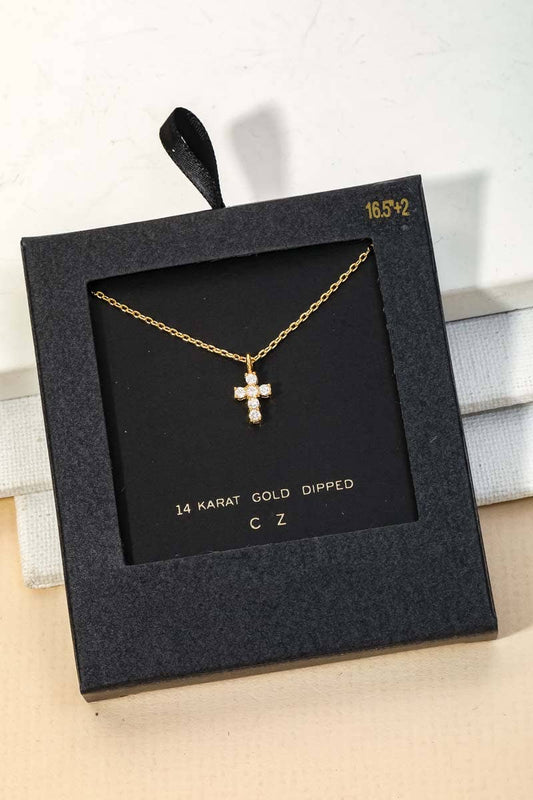 Secret Box Cz Mini Cross Charm Necklace