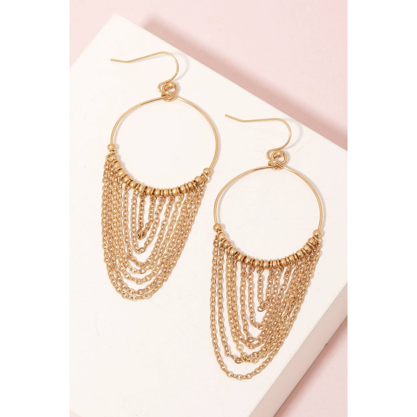 Chain Fringe Hoop Drop Hook Earrings