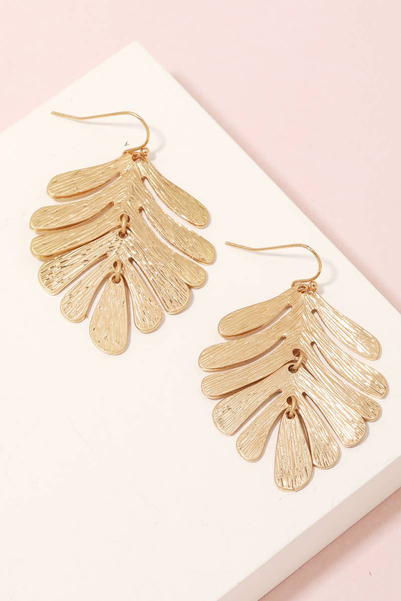 Textured Metallic Leaf Dangle Earrings