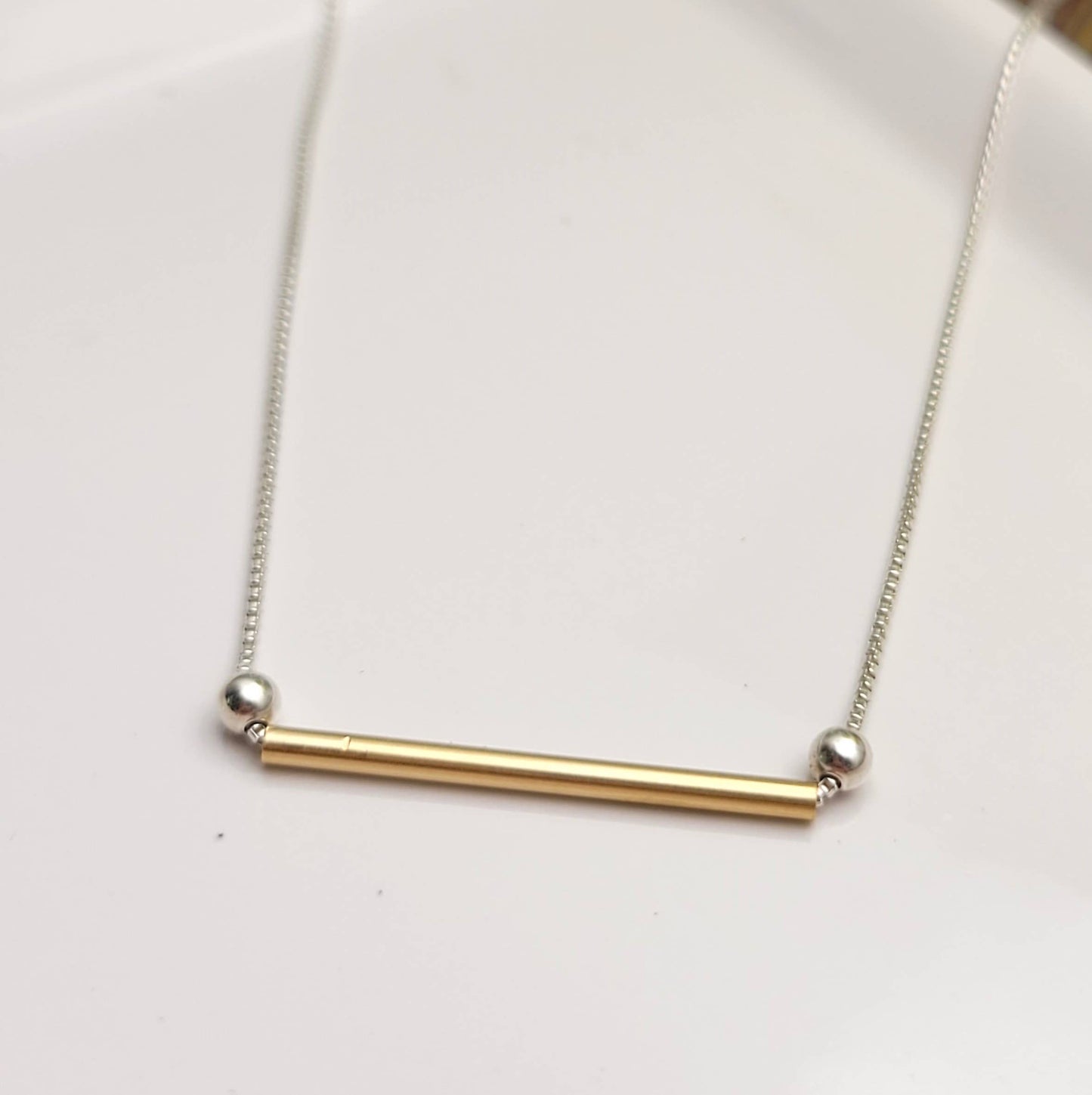 Sterling Silver & 14K Gold Bar Necklace