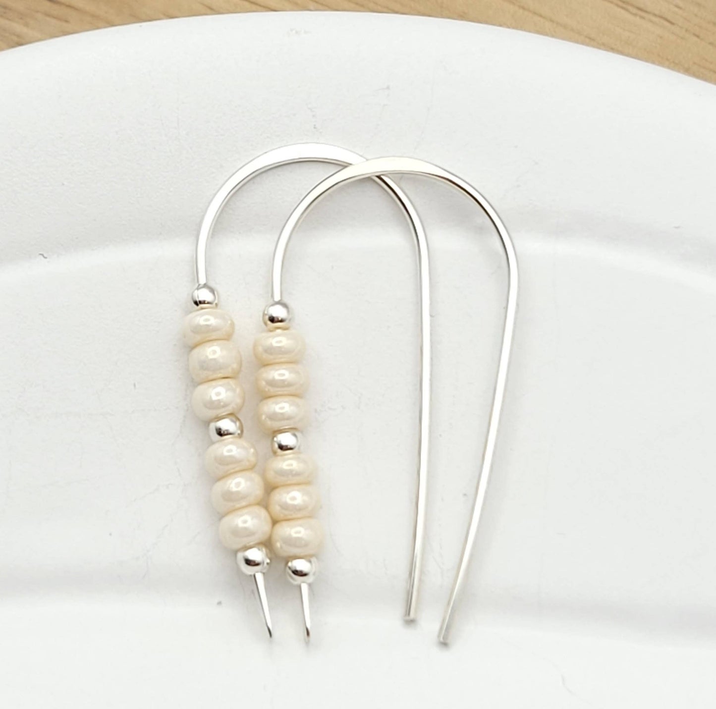 Sterling Silver Threader Earrings with Pearl Seed Beads