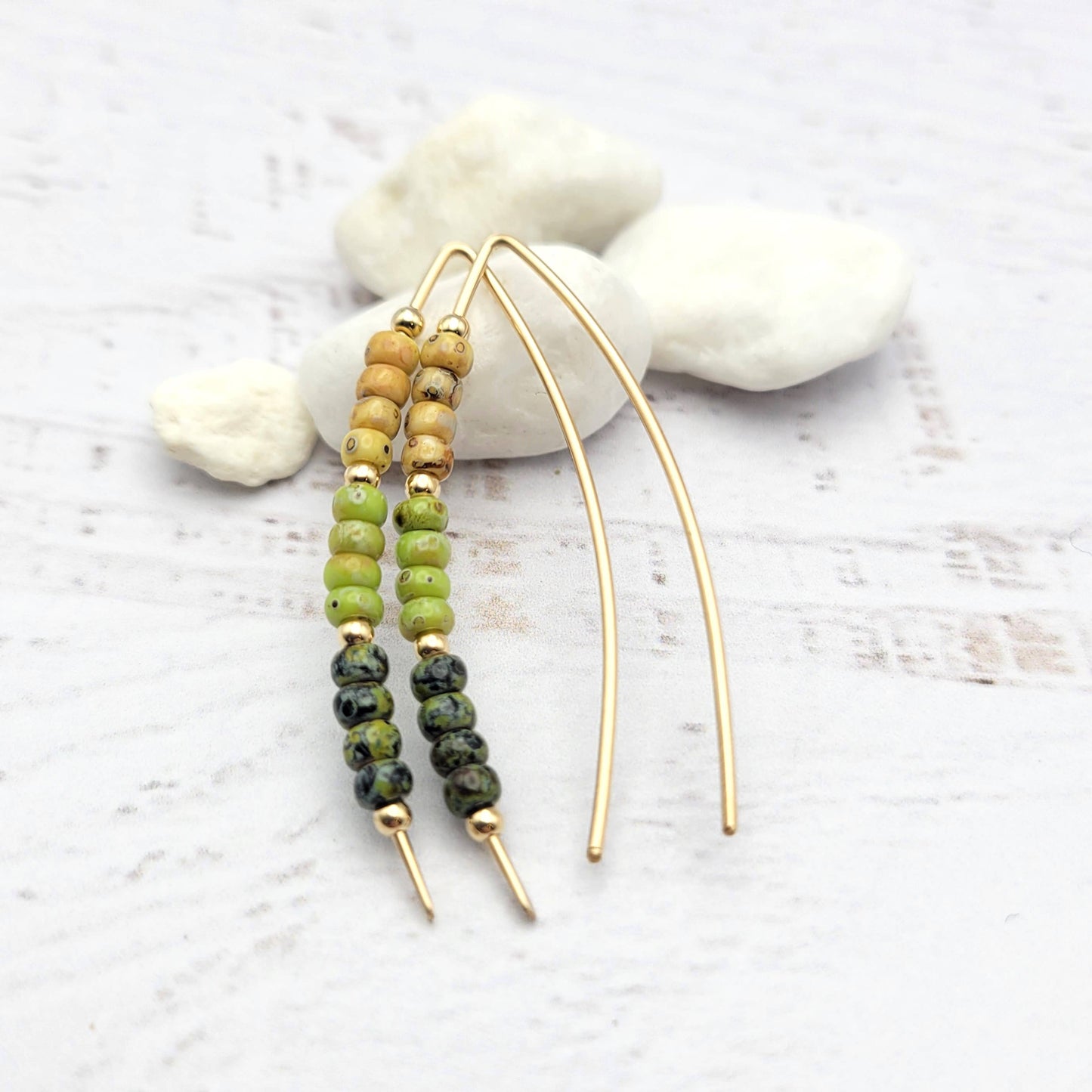 Spring Colored Beaded Gold Threader Earrings