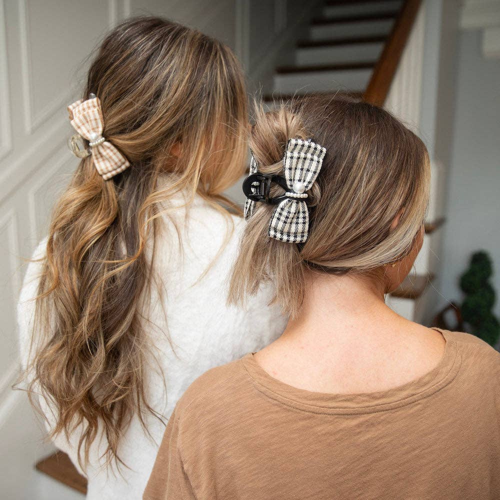 Large Claw Clip - Tan Checkered Pearl | Gift for her