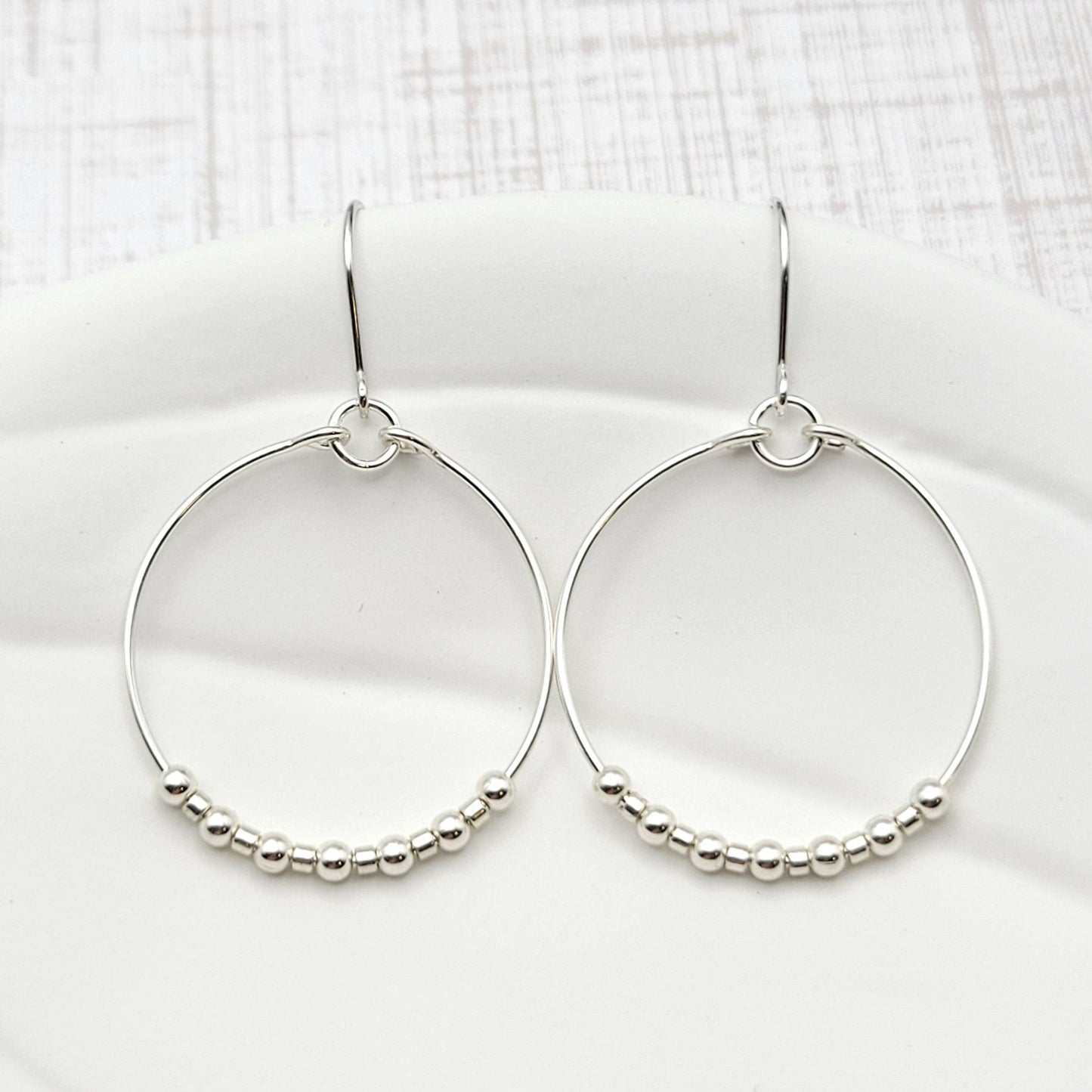 Silver Hoop Earrings with Silver Beads