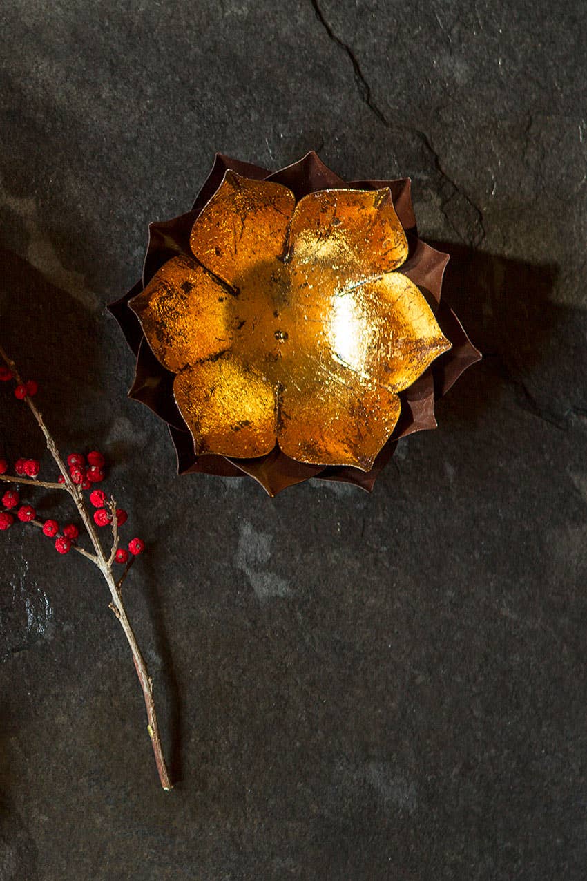 Gold Leafed Metal Leaf Bowl