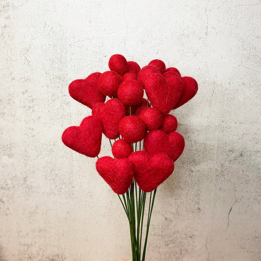 Felt Heart Ball Bouquet Singles Red Hot