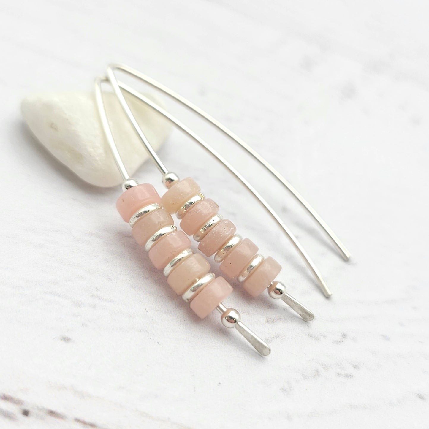 Pink Opal and Sterling Silver Threader Earrings