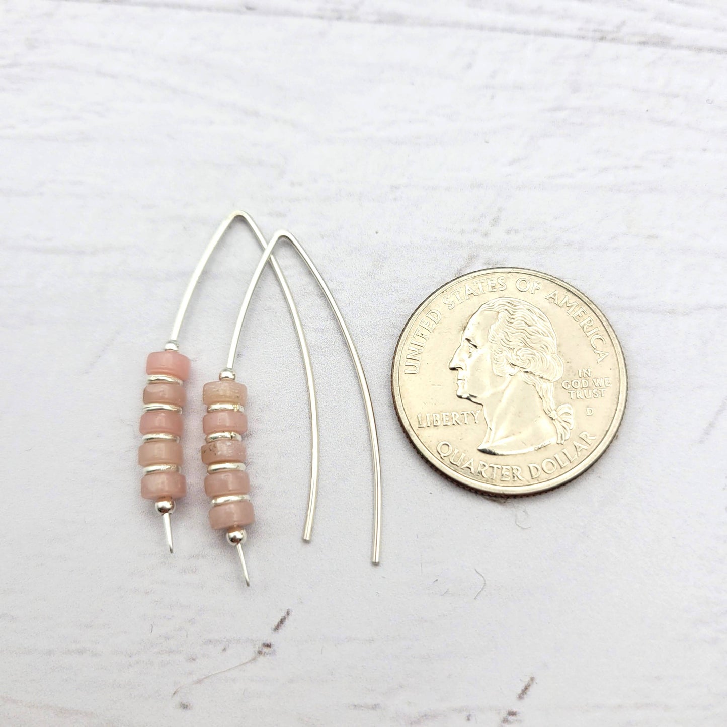 Pink Opal and Sterling Silver Threader Earrings