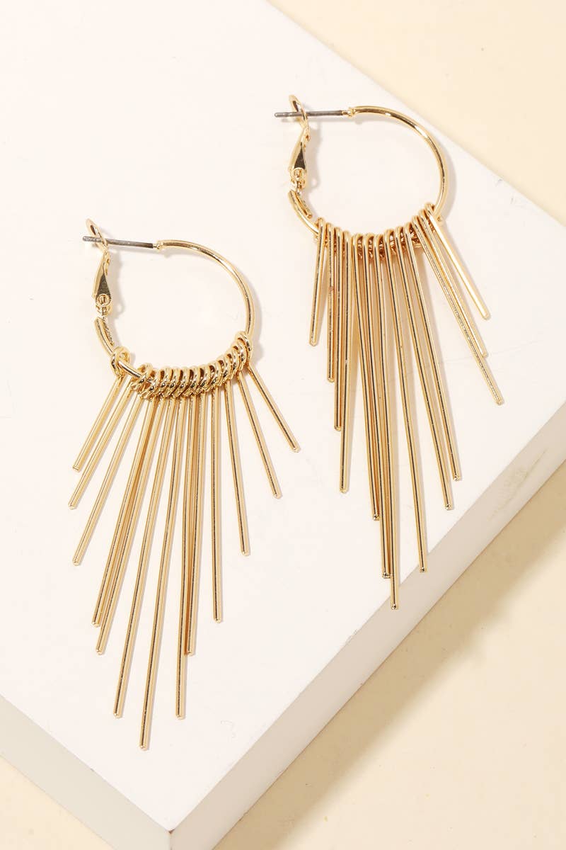 Long Metallic Bar Fringe Hoop Earrings