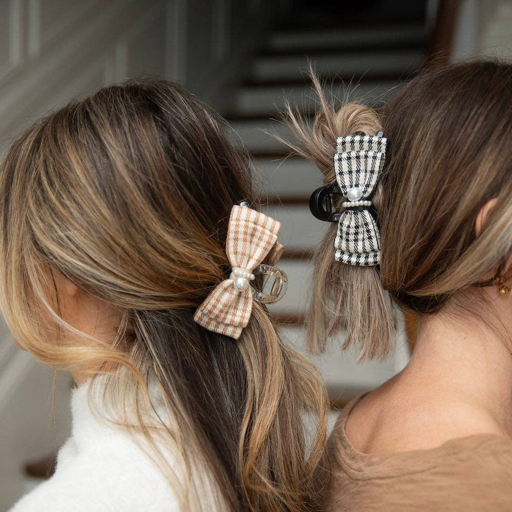 Large Claw Clip - Tan Checkered Pearl | Gift for her