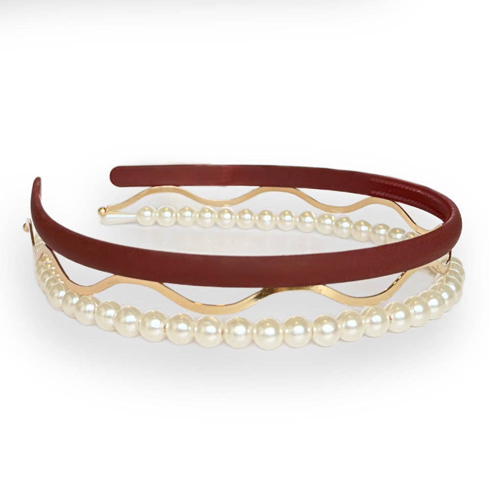 Headband Set - Red + Pearl + Gold