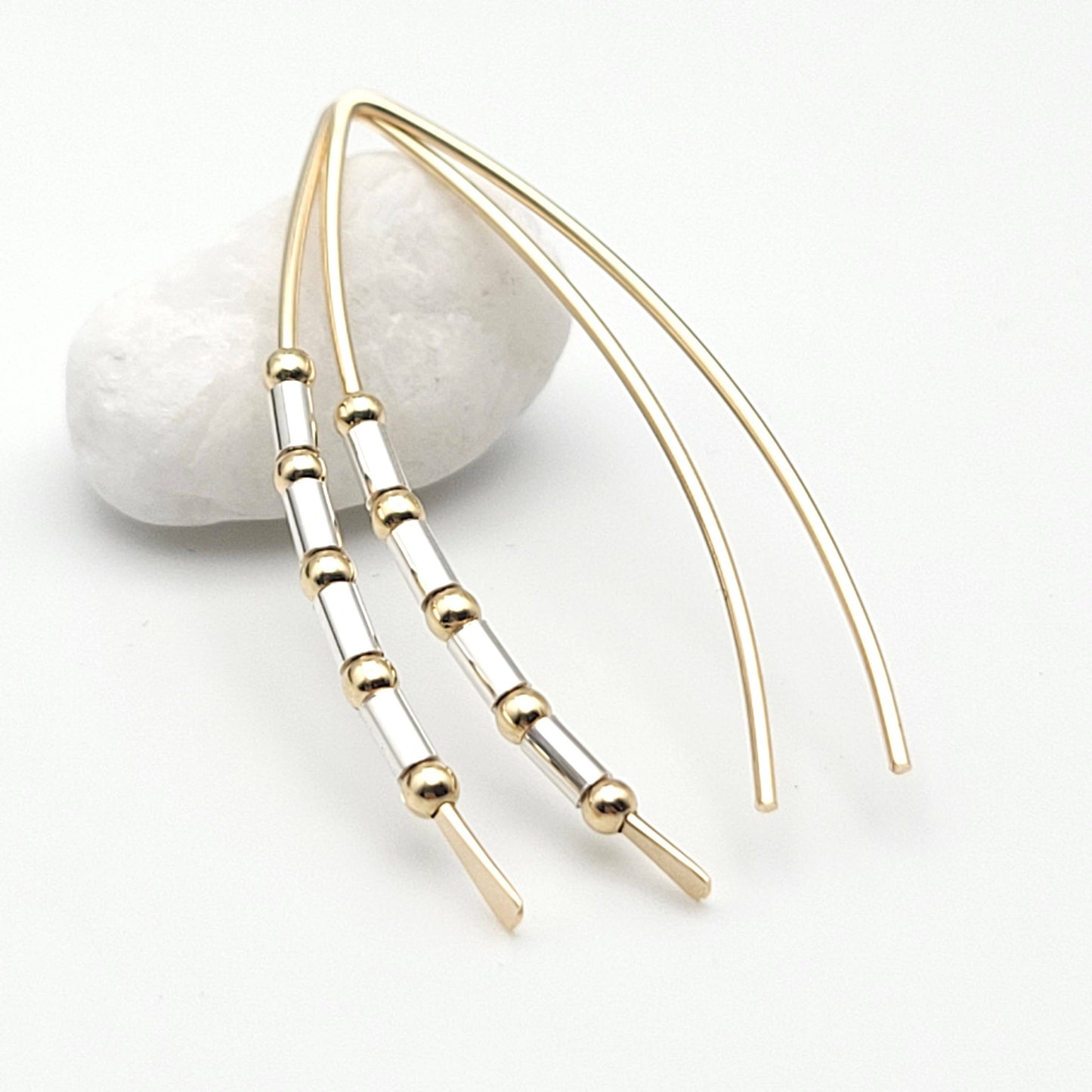 14k Gold and Sterling Silver Open Hoop Threader Earrings