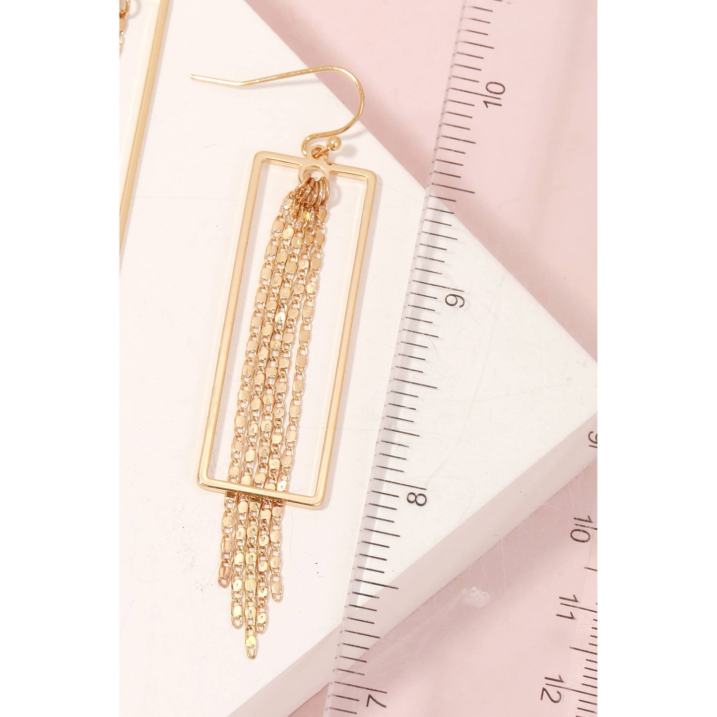 Rectangle Cutout Chain Fringe Earrings