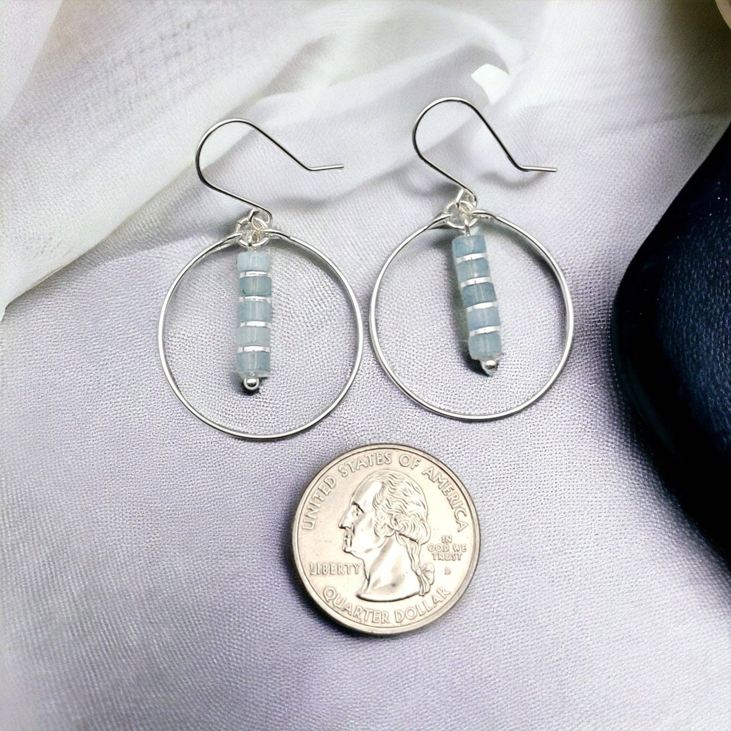 Sterling Silver Hoops with Aquamarine Dangle