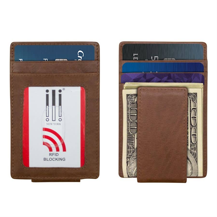 Leather Magnet Money Clip Card Holder