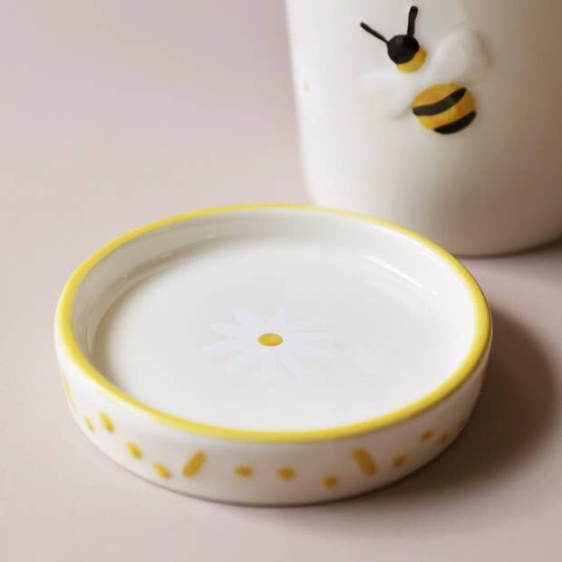 Small Bee Ceramic Planter and Tray, H11cm