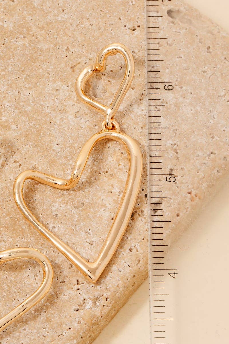 Double Metallic Heart Dangle Earrings