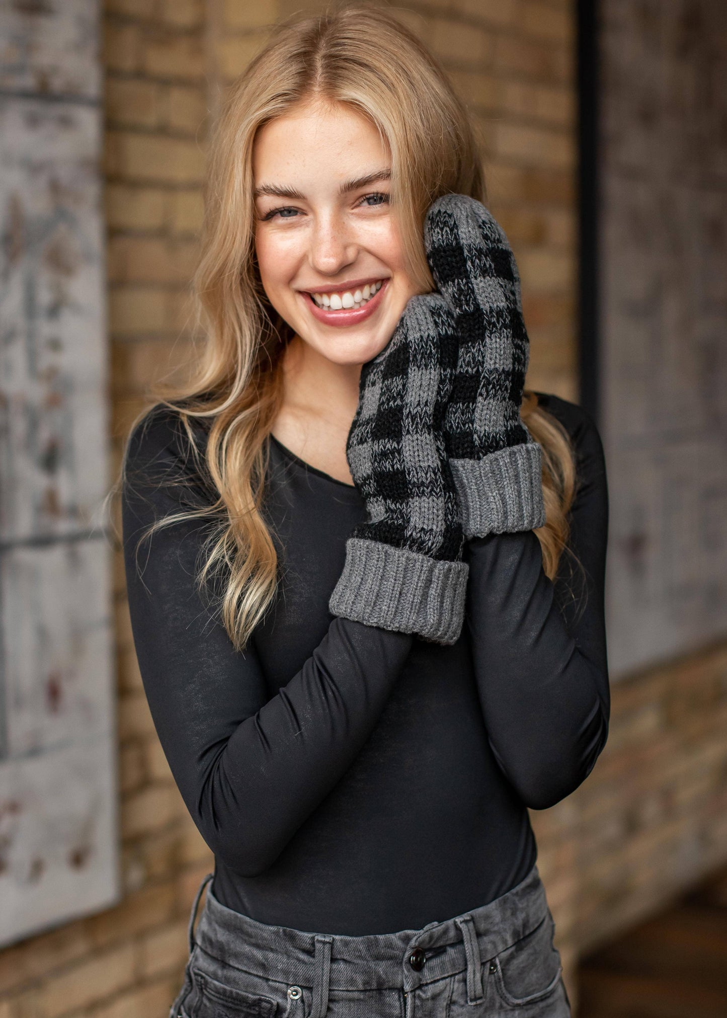 Grey Buffalo Plaid Mittens