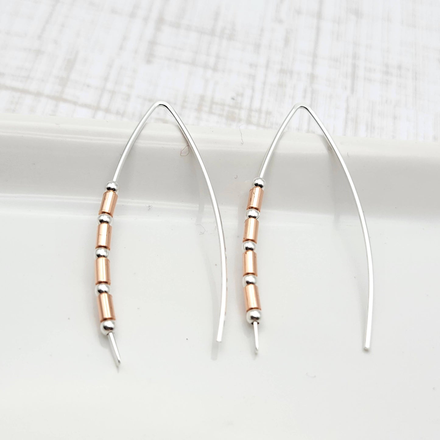 Sterling Silver and Copper Beaded Wishbone Earrings