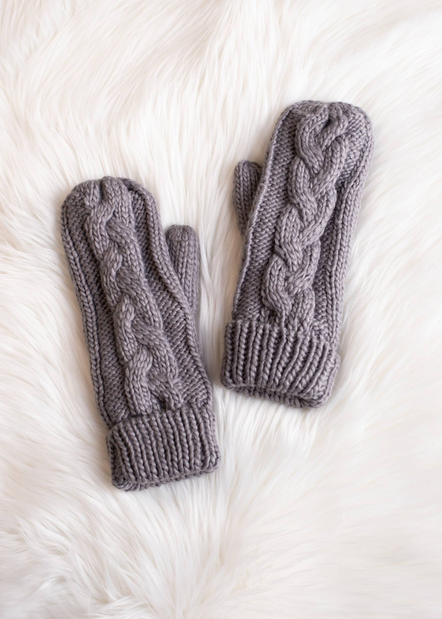 Gray Braided Knit Mittens