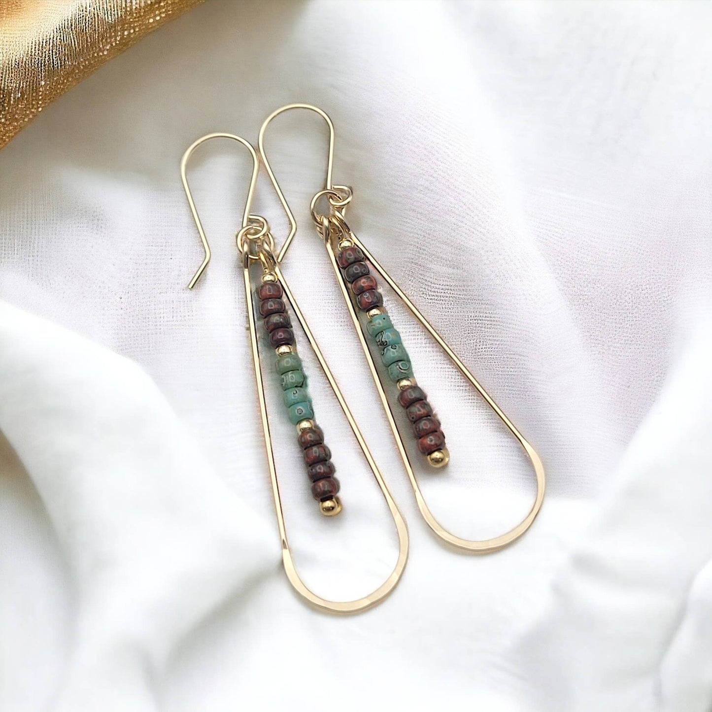 Long 14k Gold Filled Beaded Hoop Earrings