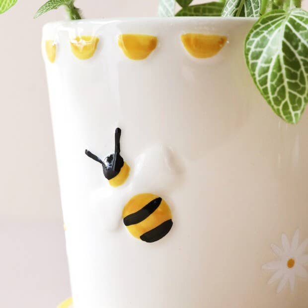 Small Bee Ceramic Planter and Tray, H11cm