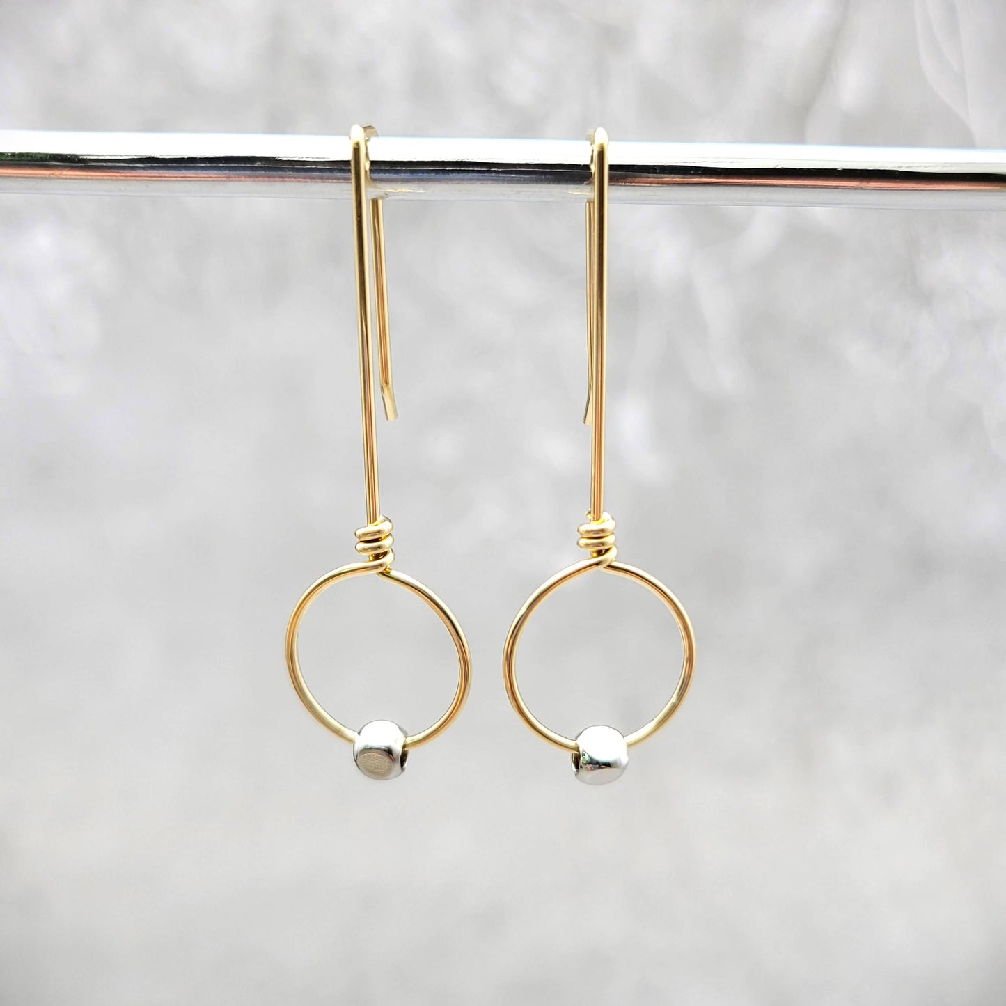 Gold Threader Hoop Earrings with Silver Bead