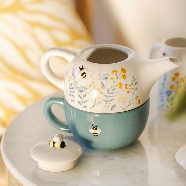 Floral Ceramic Teapot and Mug Set