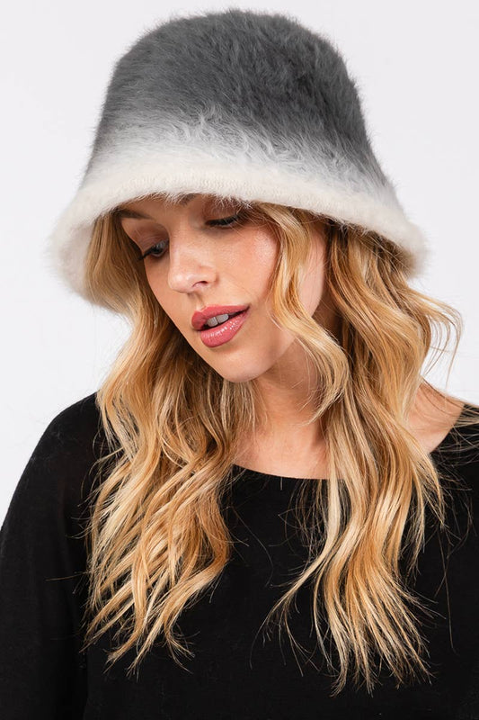 Gradient Color Fuzzy Bucket Hat