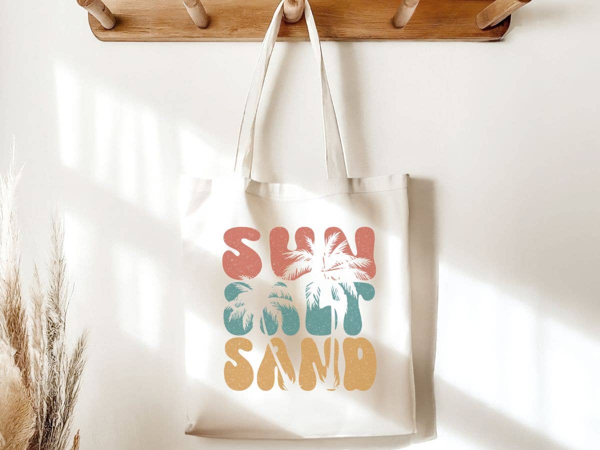 Sun Salt Sand Beach Retro Canvas Tote Bag